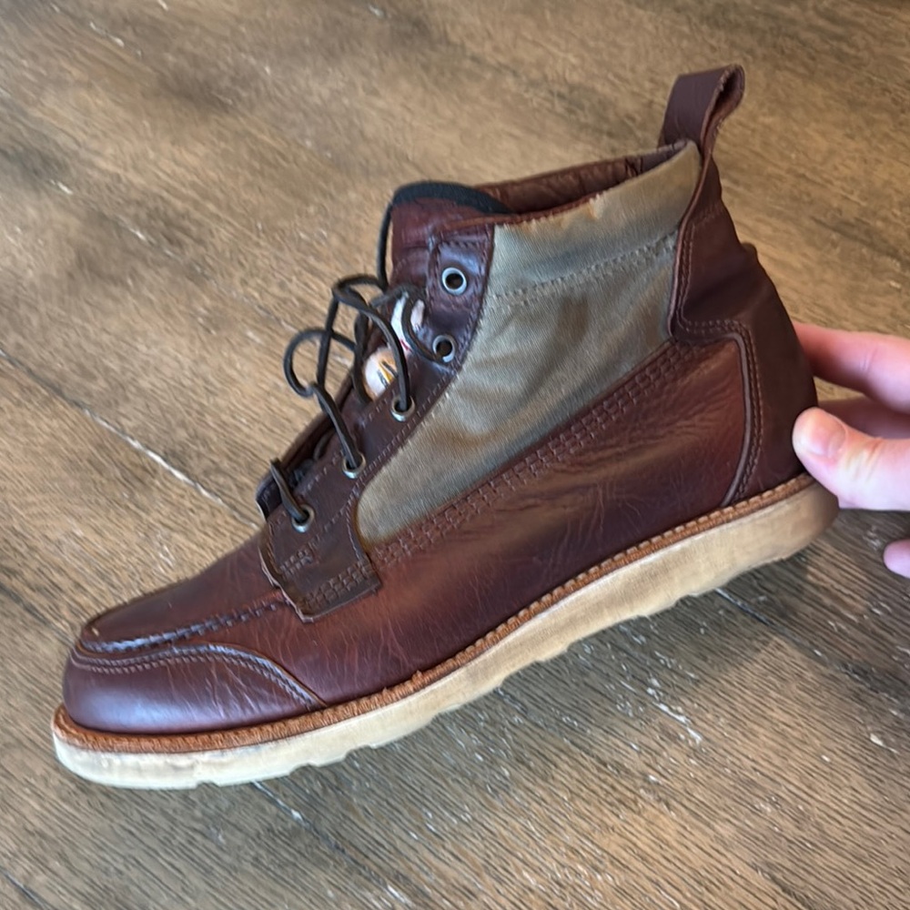 Brown and Tan Lace-Up Boots with Rugged Design
